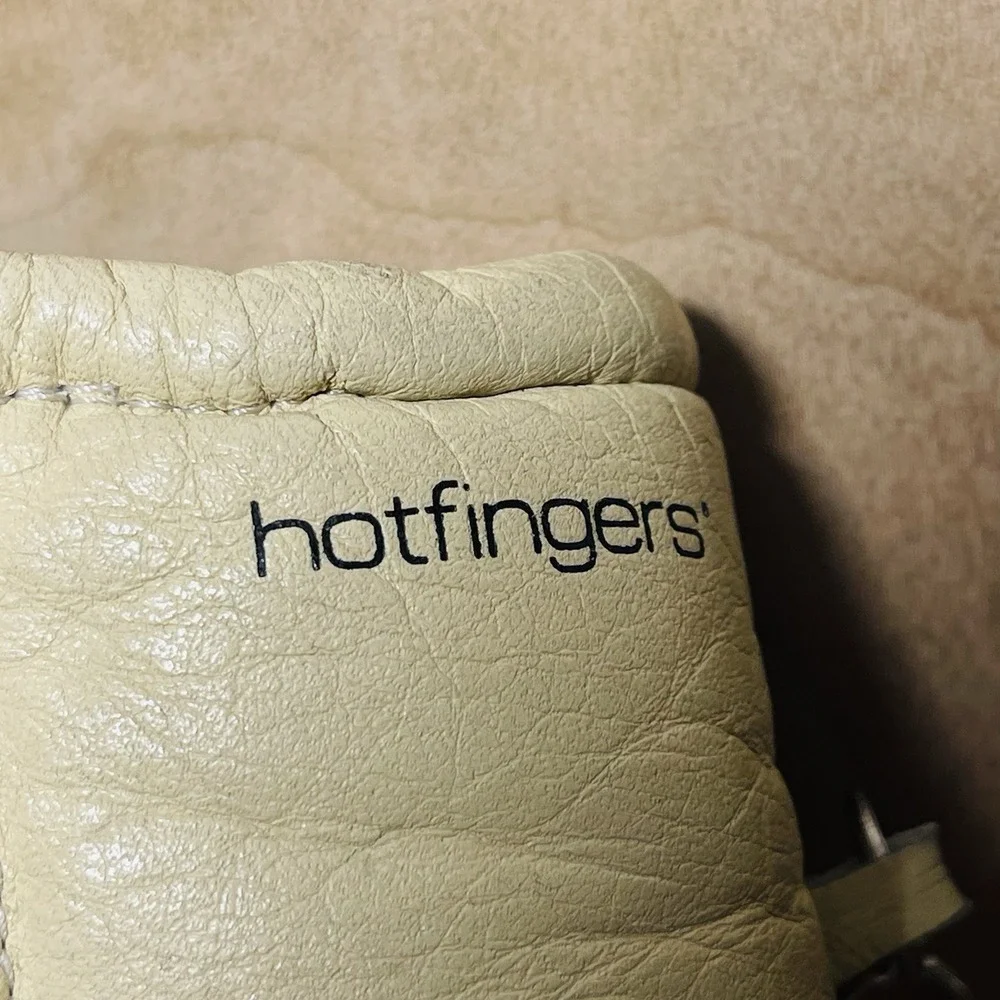 Vintage Hotfingers Leather Mittens Lined Cream Brown Chevron Zipper Skiing Women